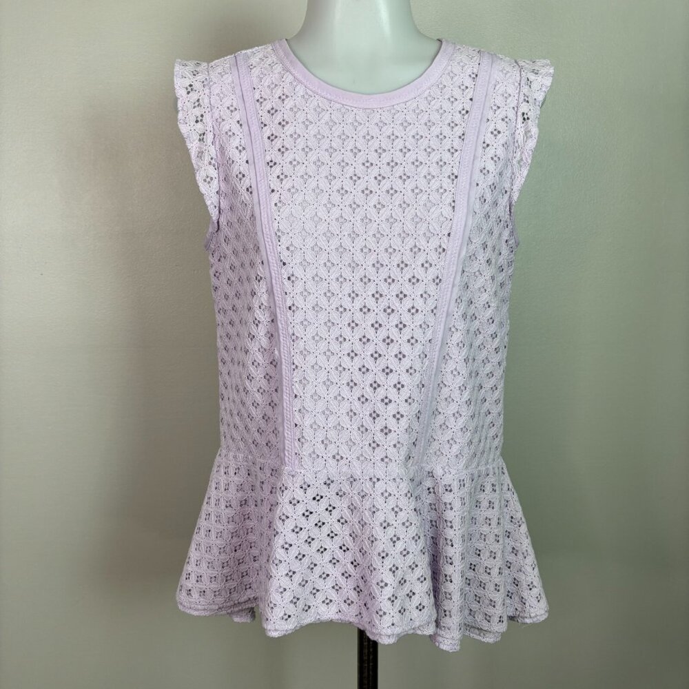 Banana Republic Top Small Purple Lace‎ Peplum Flutter Sleeve Women's